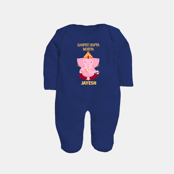 Ganpati Bappa Morya Festive Blessings Printed Fullbody Suit - NAVY BLUE - New Born (Chest 7.5")