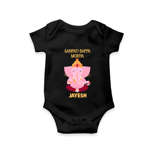 Ganpati Bappa Morya Festive Blessings Printed Romper - BLACK - New Born (Chest 14")