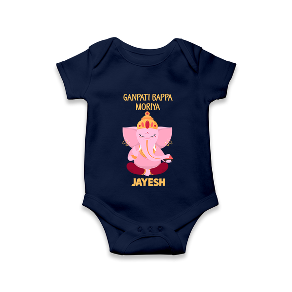 Ganpati Bappa Morya Festive Blessings Printed Romper - NAVY BLUE - New Born (Chest 14")