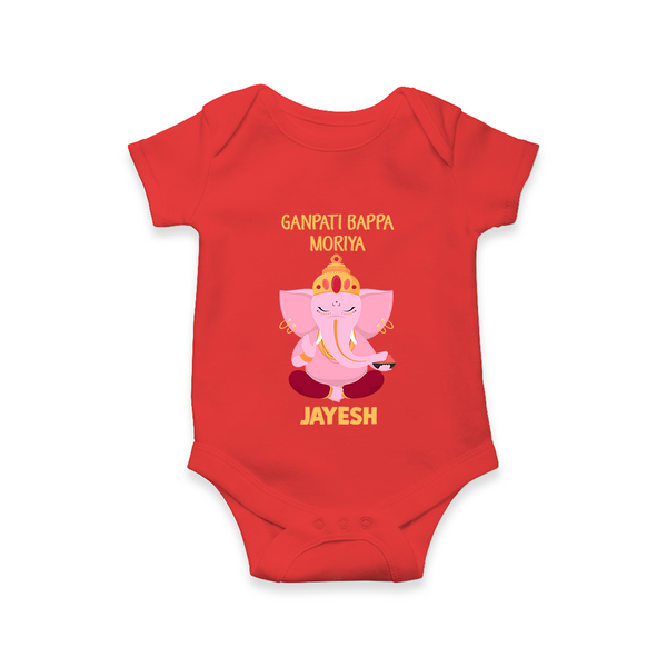 Ganpati Bappa Morya Festive Blessings Printed Romper - RED - New Born (Chest 14")