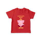 Ganpati Bappa Morya Festive Blessings Printed T Shirt - RED - 0-5 Months Old (Chest 17")