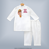 Ganpati Bappa Morya Cute Blessings Printed Kurta Set - WHITE - 3 - 6 Months Old (Chest 24", Kurta Length 14'', Waist 19", Pant Length 14")
