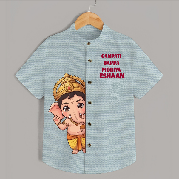 Ganpati Bappa Morya Divine Blessings Printed Kids Shirt - ARCTIC BLUE - 0 - 6 Months Old (Chest 23")