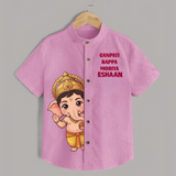 Ganpati Bappa Morya Divine Blessings Printed Kids Shirt - BABY PINK - 0 - 6 Months Old (Chest 23")