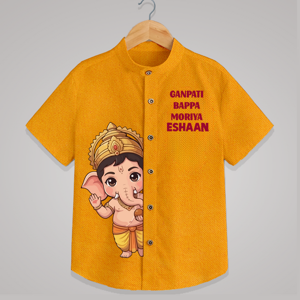 Ganpati Bappa Morya Divine Blessings Printed Kids Shirt - CHROME YELLOW - 0 - 6 Months Old (Chest 23")