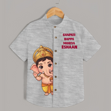 Ganpati Bappa Morya Divine Blessings Printed Kids Shirt - GREY - 0 - 6 Months Old (Chest 23")