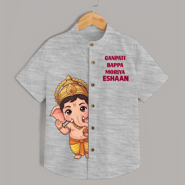 Ganpati Bappa Morya Divine Blessings Printed Kids Shirt - GREY - 0 - 6 Months Old (Chest 23")