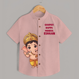 Ganpati Bappa Morya Divine Blessings Printed Kids Shirt - PEACH - 0 - 6 Months Old (Chest 23")