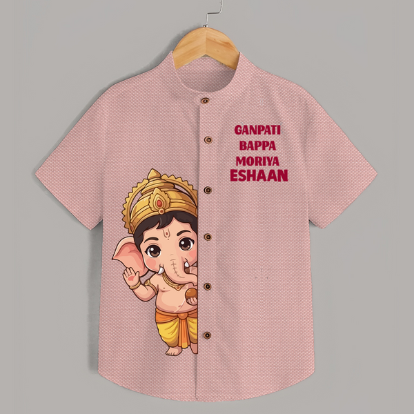 Ganpati Bappa Morya Divine Blessings Printed Kids Shirt - PEACH - 0 - 6 Months Old (Chest 23")