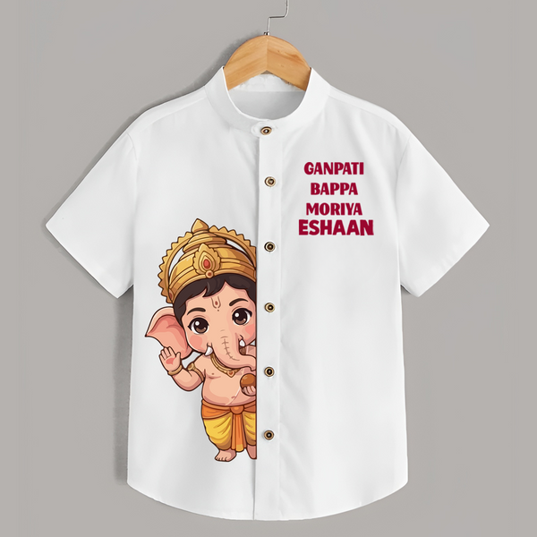 Ganpati Bappa Morya Divine Blessings Printed Kids Shirt - WHITE - 0 - 6 Months Old (Chest 23")