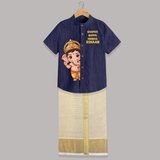Ganpati Bappa Morya Cute Blessings Printed Shirt and Dhoti - DARK BLUE - 0 - 6 Months Old (Chest-23") (Dhoti length-14")