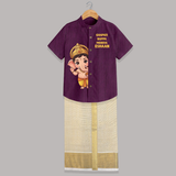 Ganpati Bappa Morya Cute Blessings Printed Shirt and Dhoti - GRAPE - 0 - 6 Months Old (Chest-23") (Dhoti length-14")