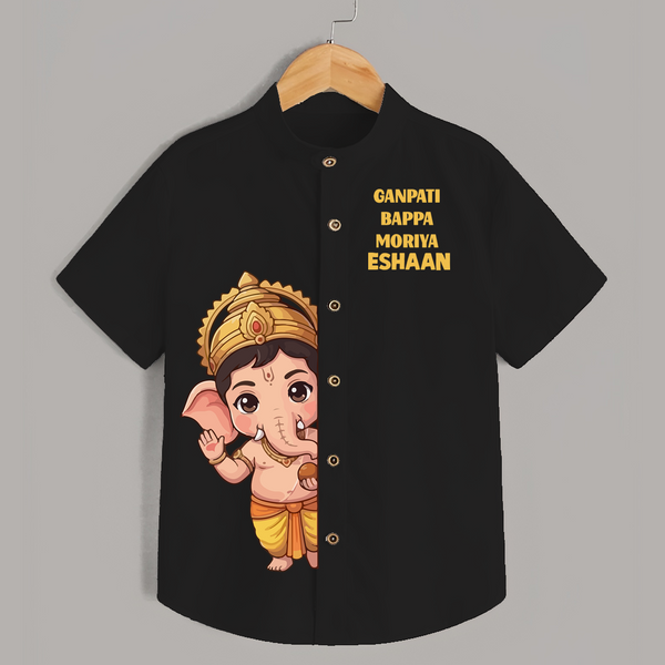 Ganpati Bappa Morya Divine Blessings Printed Kids Shirt - BLACK - 0 - 6 Months Old (Chest 23")