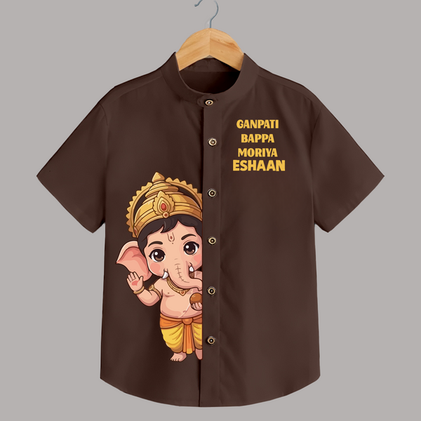 Ganpati Bappa Morya Divine Blessings Printed Kids Shirt - CHOCOLATE BROWN - 0 - 6 Months Old (Chest 23")