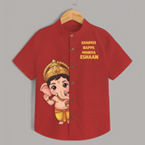 Ganpati Bappa Morya Divine Blessings Printed Kids Shirt - RED - 0 - 6 Months Old (Chest 23")