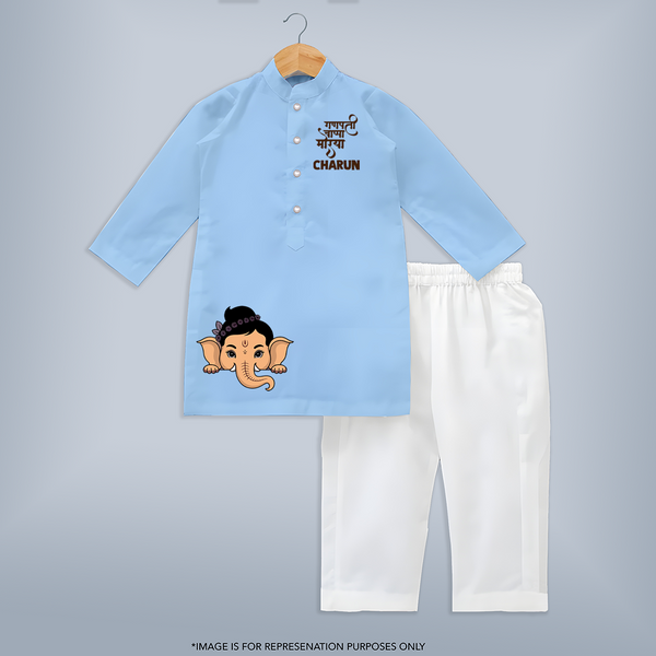 Little Ganesha Peekaboo Charm Printed Kurta Set - BABY BLUE - 3 - 6 Months Old (Chest 24", Kurta Length 14'', Waist 19", Pant Length 14")