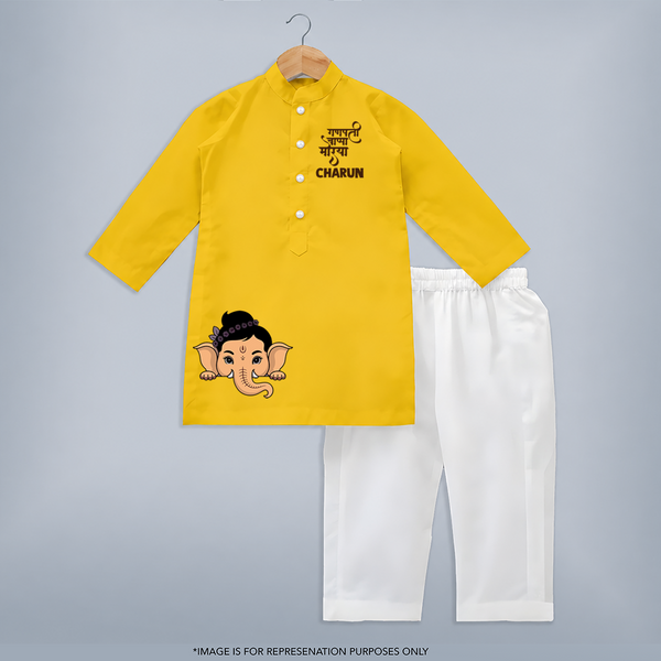 Little Ganesha Peekaboo Charm Printed Kurta Set - CHROME YELLOW - 3 - 6 Months Old (Chest 24", Kurta Length 14'', Waist 19", Pant Length 14")