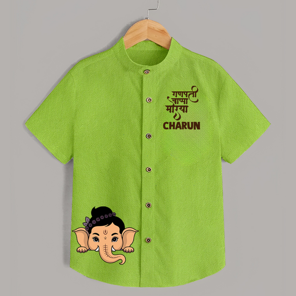 Cute Ganesha Face Blessings Printed Kids Shirt - LIME GREEN - 0 - 6 Months Old (Chest 23")