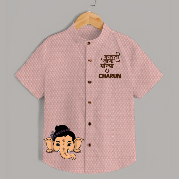 Cute Ganesha Face Blessings Printed Kids Shirt - PEACH - 0 - 6 Months Old (Chest 23")