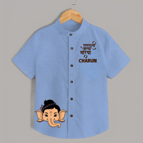 Cute Ganesha Face Blessings Printed Kids Shirt - SKY BLUE - 0 - 6 Months Old (Chest 23")