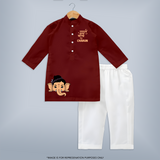 Little Ganesha Peekaboo Charm Printed Kurta Set - MAROON - 3 - 6 Months Old (Chest 24", Kurta Length 14'', Waist 19", Pant Length 14")