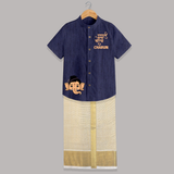 Little Ganesha Peekaboo Charm Printed Shirt and Dhoti - DARK BLUE - 0 - 6 Months Old (Chest-23") (Dhoti length-14")
