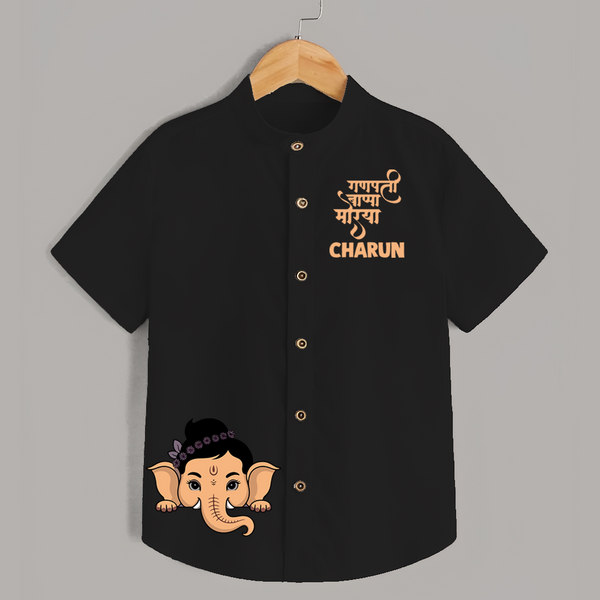 Cute Ganesha Face Blessings Printed Kids Shirt - BLACK - 0 - 6 Months Old (Chest 23")