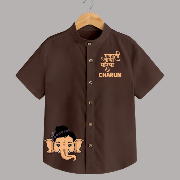 Cute Ganesha Face Blessings Printed Kids Shirt - CHOCOLATE BROWN - 0 - 6 Months Old (Chest 23")