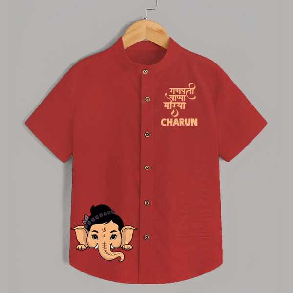 Cute Ganesha Face Blessings Printed Kids Shirt - RED - 0 - 6 Months Old (Chest 23")