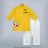 Cute Bal Ganesh Peekaboo Celebration Printed Kurta Set - CHROME YELLOW - 3 - 6 Months Old (Chest 24", Kurta Length 14'', Waist 19", Pant Length 14")