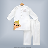 Cute Bal Ganesh Peekaboo Celebration Printed Kurta Set - WHITE - 3 - 6 Months Old (Chest 24", Kurta Length 14'', Waist 19", Pant Length 14")