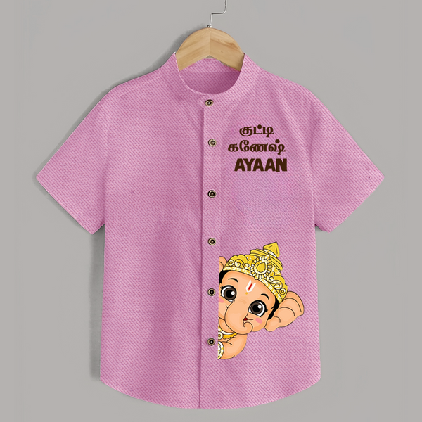 Little Ganesh Celebration Cartoon Printed Kids Shirt - BABY PINK - 0 - 6 Months Old (Chest 23")