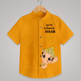 Little Ganesh Celebration Cartoon Printed Kids Shirt - CHROME YELLOW - 0 - 6 Months Old (Chest 23")