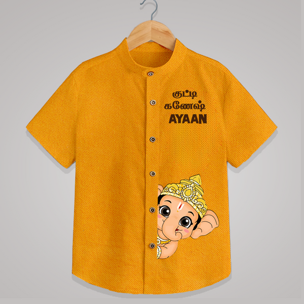 Little Ganesh Celebration Cartoon Printed Kids Shirt - CHROME YELLOW - 0 - 6 Months Old (Chest 23")