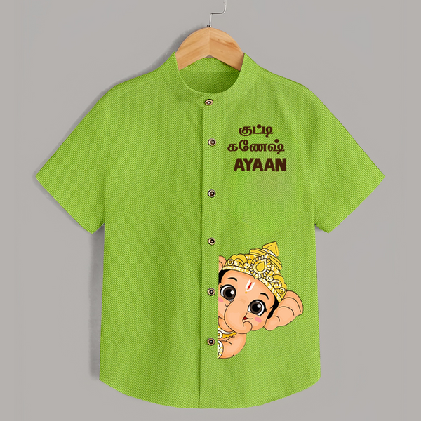 Little Ganesh Celebration Cartoon Printed Kids Shirt - LIME GREEN - 0 - 6 Months Old (Chest 23")