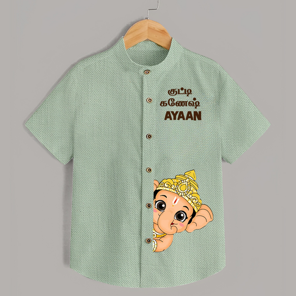 Little Ganesh Celebration Cartoon Printed Kids Shirt - MINT GREEN - 0 - 6 Months Old (Chest 23")