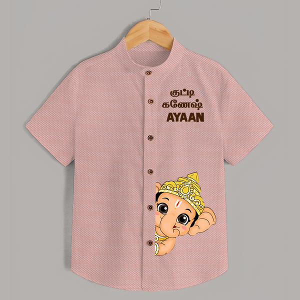 Little Ganesh Celebration Cartoon Printed Kids Shirt - PEACH - 0 - 6 Months Old (Chest 23")