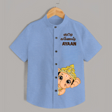 Little Ganesh Celebration Cartoon Printed Kids Shirt - SKY BLUE - 0 - 6 Months Old (Chest 23")