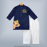 Cute Bal Ganesh Peekaboo Celebration Printed Kurta Set - NAVY BLUE - 3 - 6 Months Old (Chest 24", Kurta Length 14'', Waist 19", Pant Length 14")