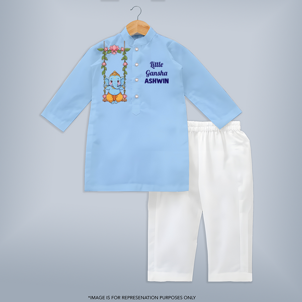 Little Ganesha Swinging Joy Printed Kurta Set - BABY BLUE - 3 - 6 Months Old (Chest 24", Kurta Length 14'', Waist 19", Pant Length 14")