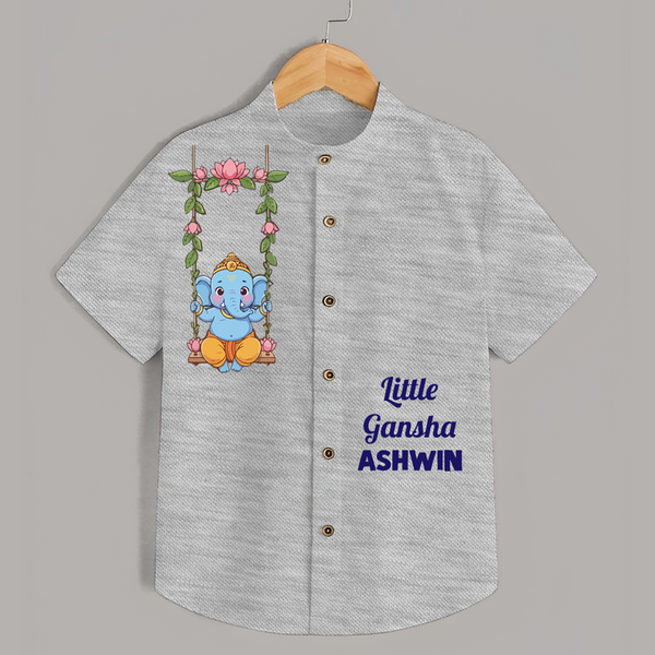 Little Ganesha Swinging Joy Printed Kids Shirt - GREY - 0 - 6 Months Old (Chest 23")