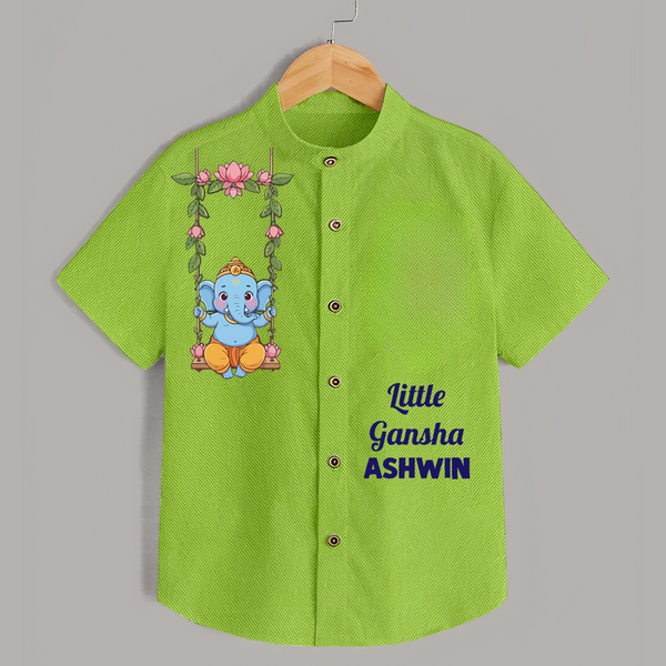 Little Ganesha Swinging Joy Printed Kids Shirt - LIME GREEN - 0 - 6 Months Old (Chest 23")