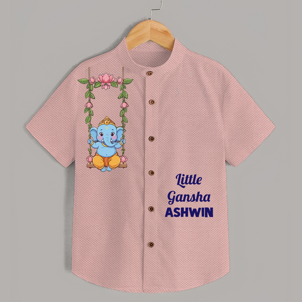 Little Ganesha Swinging Joy Printed Kids Shirt - PEACH - 0 - 6 Months Old (Chest 23")