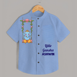 Little Ganesha Swinging Joy Printed Kids Shirt - SKY BLUE - 0 - 6 Months Old (Chest 23")