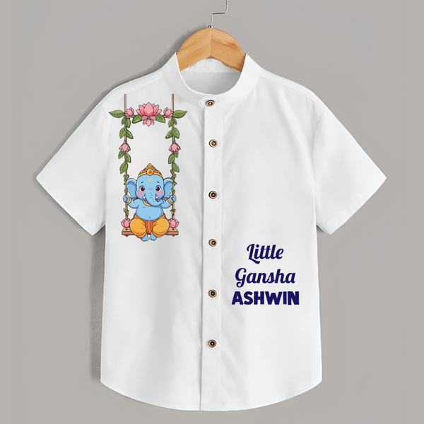 Little Ganesha Swinging Joy Printed Kids Shirt - WHITE - 0 - 6 Months Old (Chest 23")