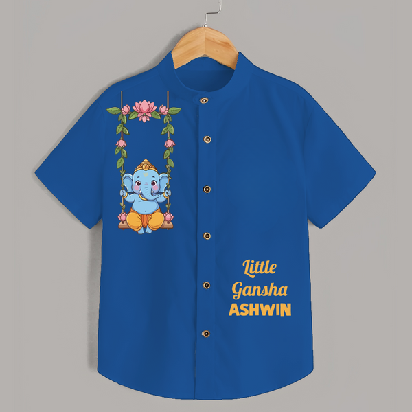 Little Ganesha Swinging Joy Printed Kids Shirt - COBALT BLUE - 0 - 6 Months Old (Chest 23")