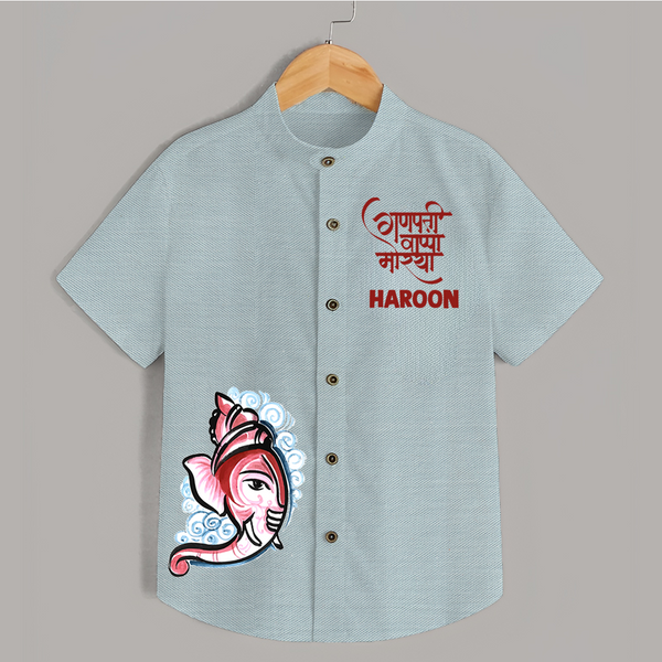 Baby Ganesha Lotus Garden Printed Kids Shirt - ARCTIC BLUE - 0 - 6 Months Old (Chest 23")