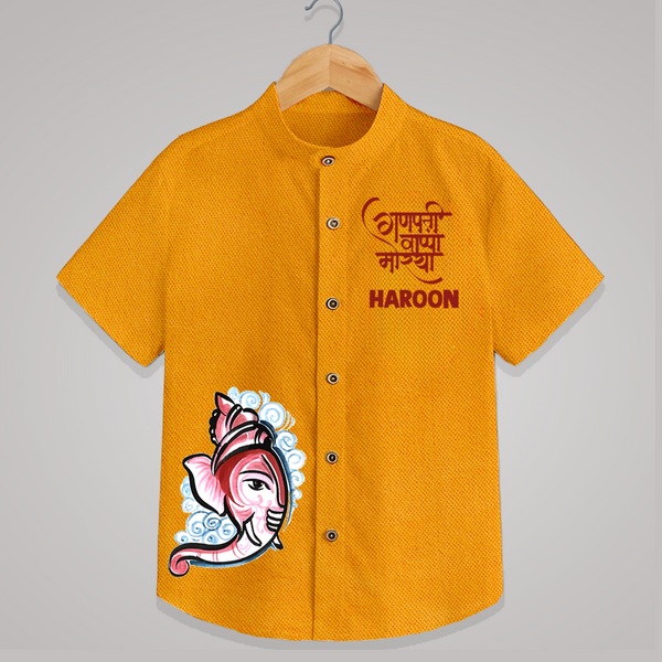 Baby Ganesha Lotus Garden Printed Kids Shirt - CHROME YELLOW - 0 - 6 Months Old (Chest 23")