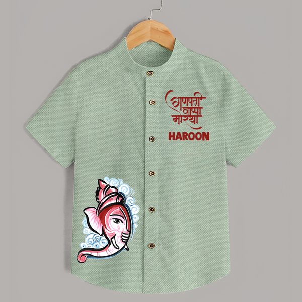 Baby Ganesha Lotus Garden Printed Kids Shirt - MINT GREEN - 0 - 6 Months Old (Chest 23")