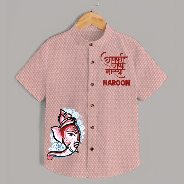 Baby Ganesha Lotus Garden Printed Kids Shirt - PEACH - 0 - 6 Months Old (Chest 23")